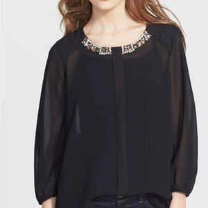 Pleione Wine Blouse with Jewel Neckline